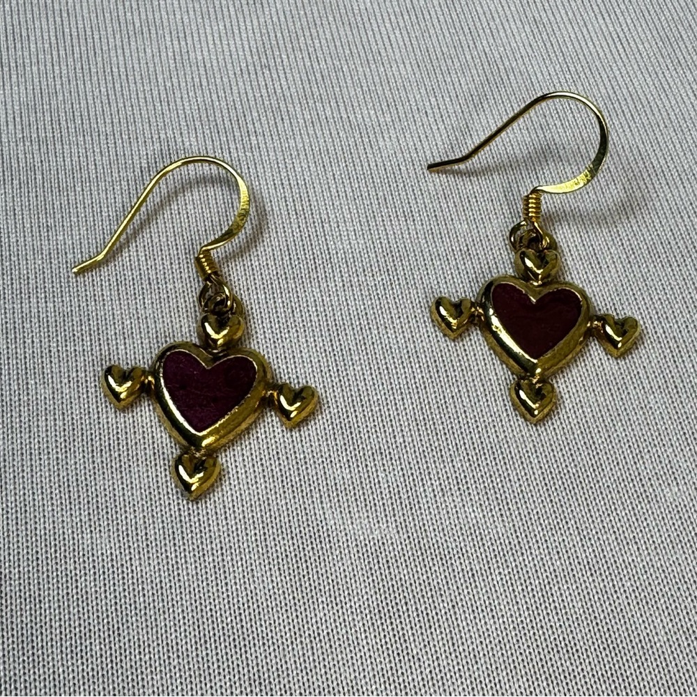 Gold-Tone Heart Drop Earrings with Purple Centers - Women Jewelry